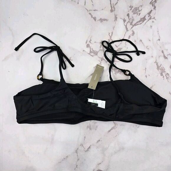 J Crew Swim Top 2X Black O Ring Tie Shoulder Square Neck Bikini Padded BF175 - Picture 4 of 11